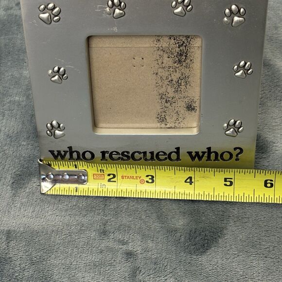 Silver Toned Pet Themed Picture Frame Who Rescued Who Paw Prints 4x4 - Picture 5 of 6